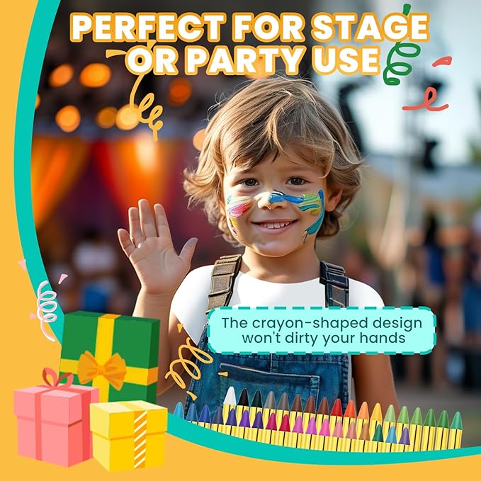 Face Paint, 36 Kids Face Paint Sticks, Professtional Face Painting Kit for Kids, 6 Fluorescent + 6 Metallic + 24 Classic Color, Non-Toxic & Washable Face Body Crayons