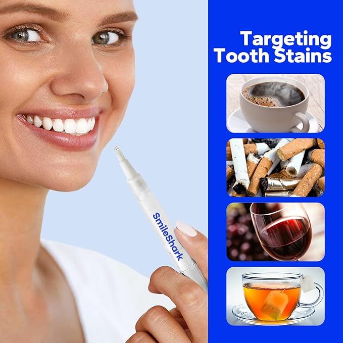 SmileShark Premium Teeth Whitening Pens (4 Count), Sensitive-Free Whitening Gel, Professional-Strength Formula, On-The-Go Tooth Gel for Adults