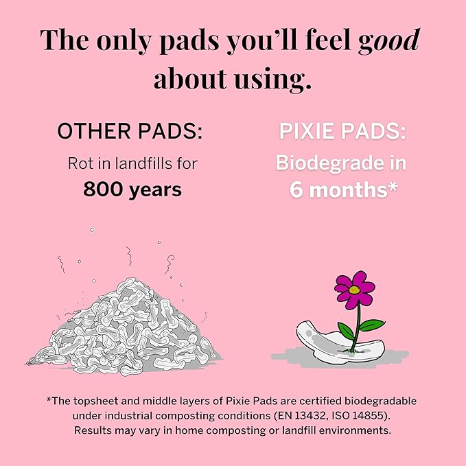 Pixie Organic Cotton Ultra Thin Large Pads for Women – Extra Heavy Absorbency with Wings – Leak-Proof, Hypoallergenic & Unscented for Feminine Care – Compostable, Biodegradable – 48 Count