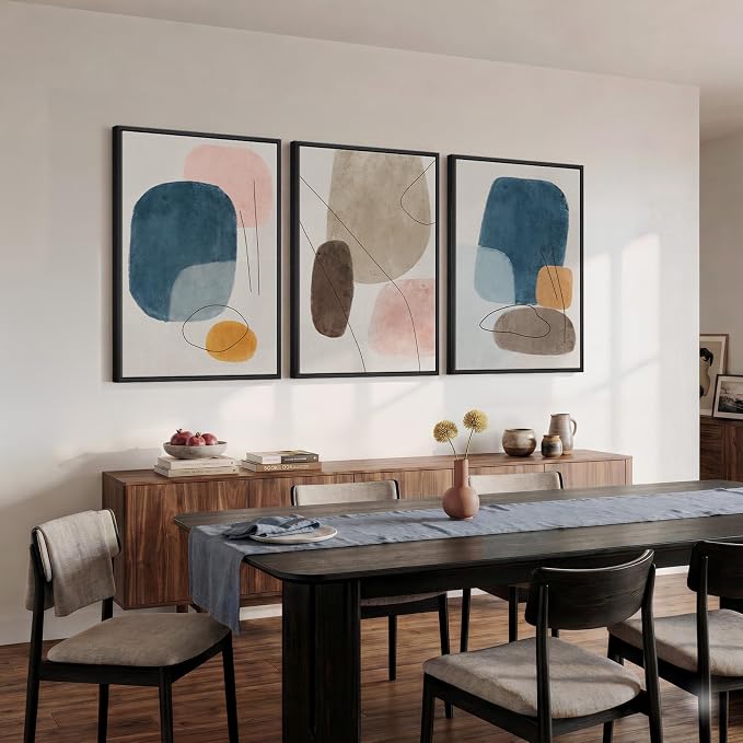 Large Framed Abstract Canvas Wall Art for Living Room, 3 Piece Colorful Minimalist Modern Prints Paintings Artwork for Walls, Neutral Pictures Wall Decor for Bedroom, Office, Dining Room 24x36 In