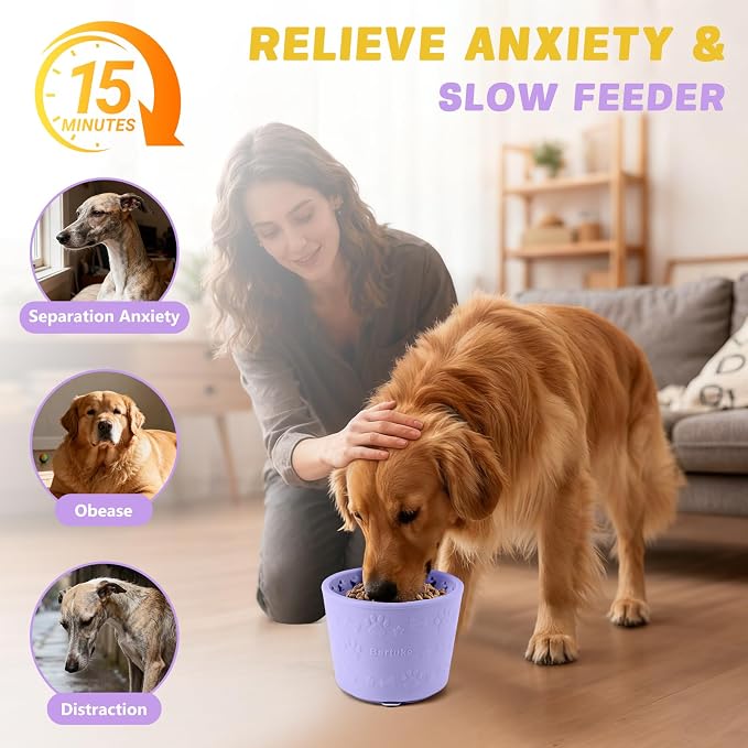Dog Slow Feeder Lick Bowl, Silicone Dog Bowl with Strong Suction, Purple