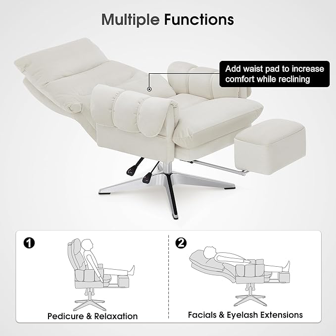 BarberPub Beauty Salon Chair with Lumbar Support, Adjustable Height, Swivel Reclining Esthetician Chair for Facial, Massage, Eyelash Extension, Tattoo 8105/8129 (Modern-X-Shaped Base, Fabric)