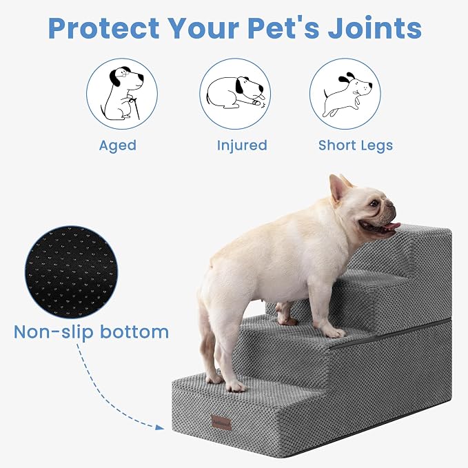 Aodisman Dog Steps for Bed & Couch,18.5" H 4-Step Pet Stairs for Small Dogs | High-Support Anti-Slip Dog Ramp, Easy-to-Climb Steps for Doggies, Older Cats,Short-Legged Dogs to Get on and off Beds,Grey