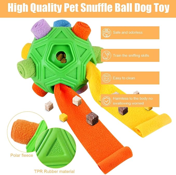 Dog Snuffle Ball-Interactive Puzzle Dog Toys Encourage Natural Foraging Skills Slow Feeder for Training and Stress Relief, Cloth Strip Hiding Food Dog Toys with Squeaky Carrot Toy for Any Size