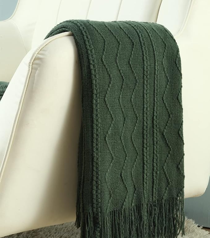 CREVENT Knitted Decorative Throw Blanket for Couch Sofa Chair Bed，Soft Warm Cozy Light Weight for Spring Summer (50''X60'' Forest Green Christmas Green)