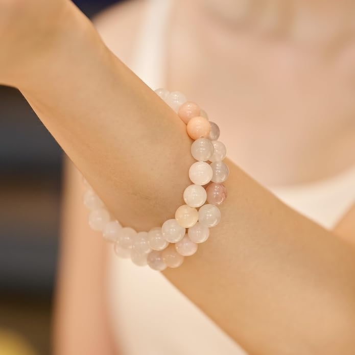 Bivei Natural Gemstone Semi Precious Healing Crystals Handmade Stretchy Round Beads Bracelet,Stocking Stuffers for Women Enhance Positive Energy
