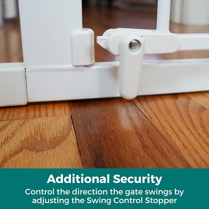 MYPET Extra Tall & Wide Petgate Passage - Metal Pressure Mount Gate with Small Pet Door; 29.75"-52" Wide with Extensions 42" Tall in White