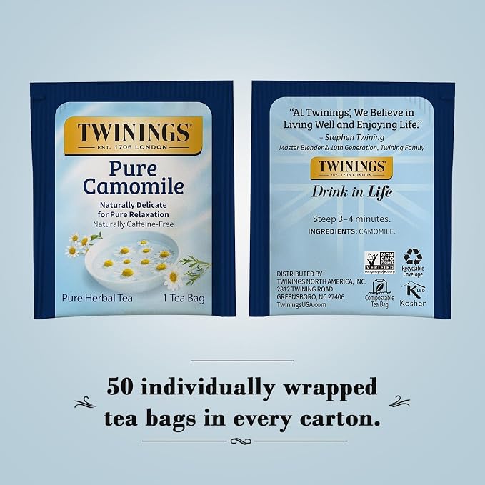 Twinings Bedtime Tea Variety 2-Pack Pure Camomile Teabags and Superblends, Cinnamon & Vanilla + Melatonin Tea, Naturally Caffeine-Free