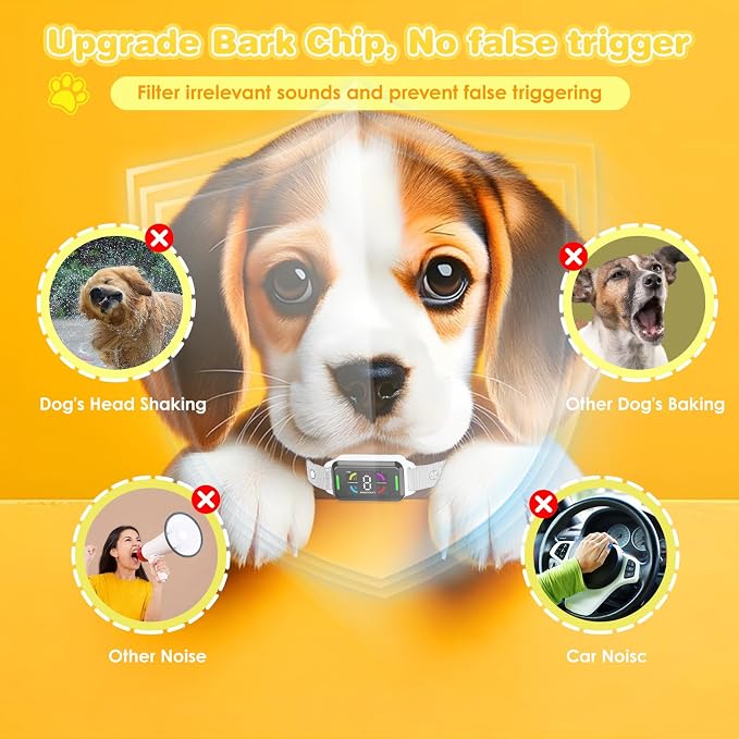 Dog Bark Collar Automatic Shock Collar Rechargeable Anti-Bark Training Collar Multifunctional Waterproof Dog Stop Barker with 6 Safe Training Modes for Dogs Weighing Over 8 Pounds (White)