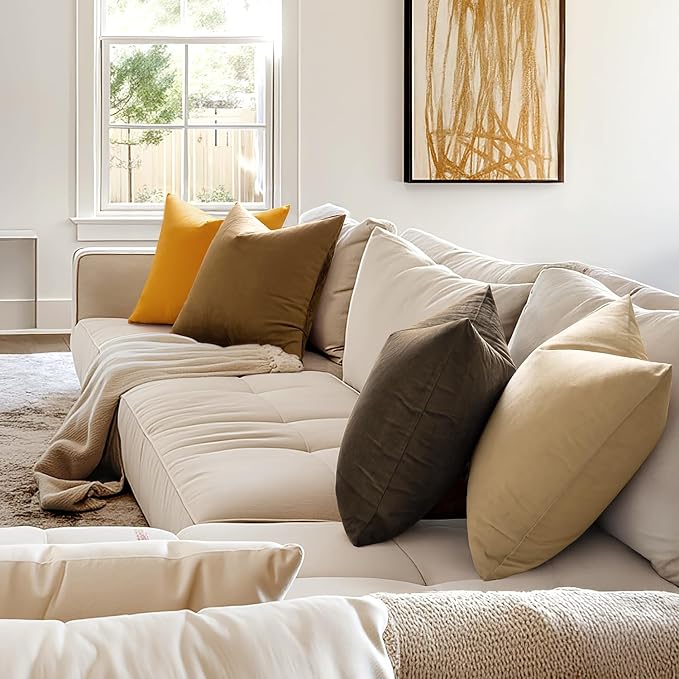 MIULEE Velvet Throw Pillow Covers 18x18 Inch Pack of 2 Beige | Soft Solid Decorative Pillow Covers, Modern Luxury Home Decor, for Couch Chair Sofa Bedroom Livingroom