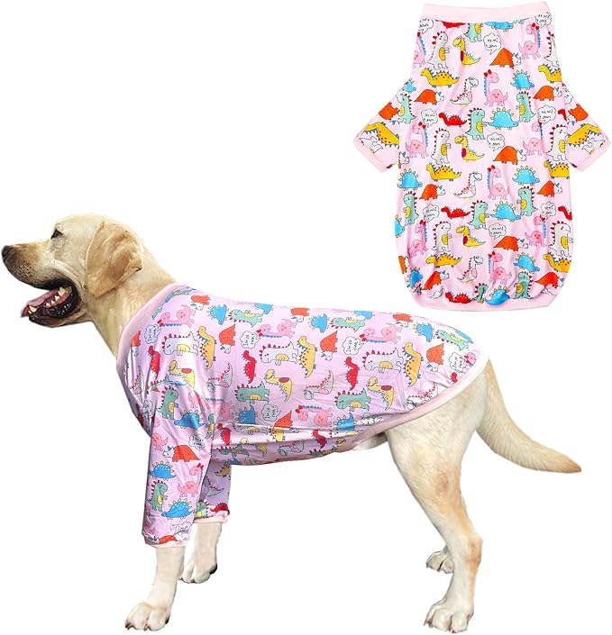 Dinosaur Dog T Shirts Cute Dinosaur Pattern Printed Apparel Shirt for Large Dogs Softable Stretchy Pet Clothes (XL, Pink Dinosaur)