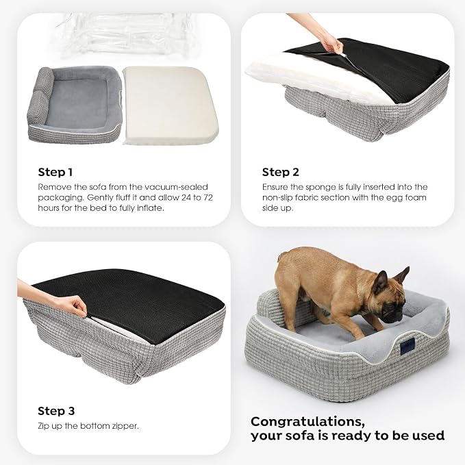 Veehoo Square Dog Bed Medium Size Dog, Orthopedic Dog Bed Couch Sofa, 28" | Washable & Medium Dog Bed for Indoor, Egg-Crate Memory Foam Dog Bed with Sides, Removable Cover, High Back Non-Slip Bottom
