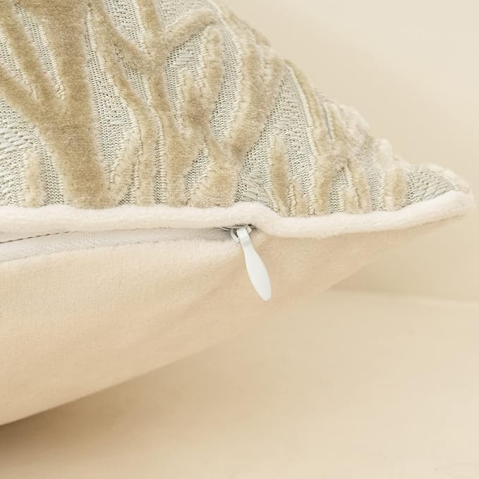 Beige Throw Pillow Cover Velvet Cushion Cover Branches Rectangular Neutral Pillowcase for Sofa Couch Bedroom Living Room, 12x20 Inch