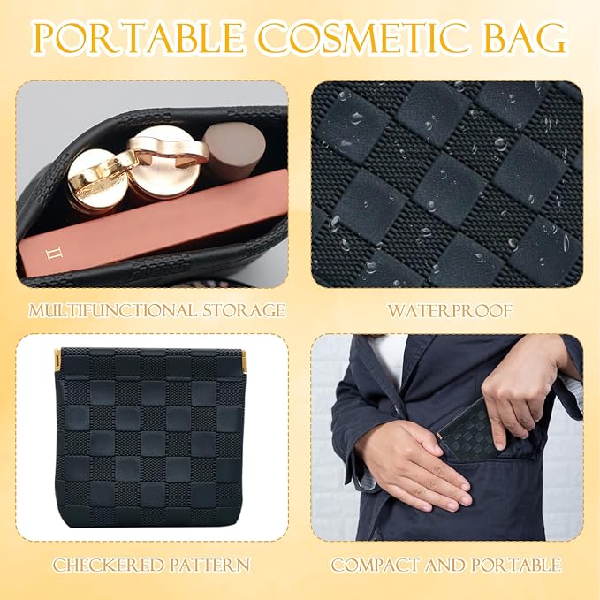 2 PCS Small Makeup Bag for Women, Small Pouches for Purse,Mini Checkered Cosmetic Bag Waterproof Pouch for Travel Storage bag, for Cosmetics Headphones Jewelry Cosmetic Lipstick Coins (Black, White)