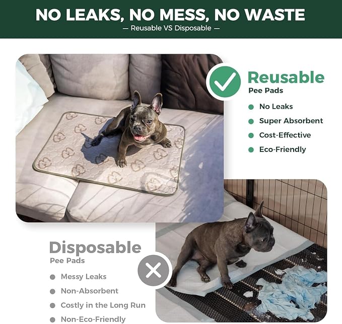 FXW Washable Pee Pads for Dogs, Super Absorbent, 17" x 23", 4 Packs | Machine washable, Non-slip backing