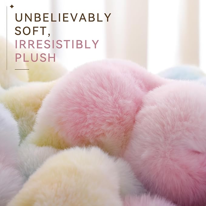 Faux Rabbit Fur Throw for Couch - Rainbow Bubble Blanket 50"x60" | Fluffy Plush Fuzzy Colorful Throw for Sofa & Bed, Super Soft Cozy Comfrt Blanket, Luxury Rainbow Decor Gift for Women