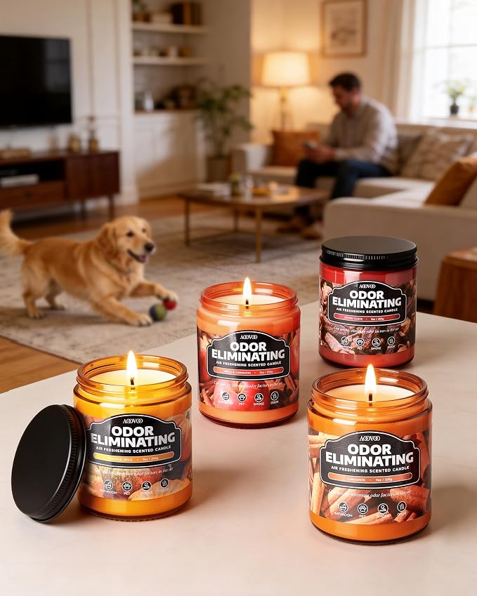 AOOVOO Spiced Clove Odor Eliminating Highly Fragranced Candle - Eliminates 95% of Pet, Smoke, Food, and Other Smells Quickly, Non Toxic Air Freshing Soy Candle, 9 oz Up to 50 Hours Burn time