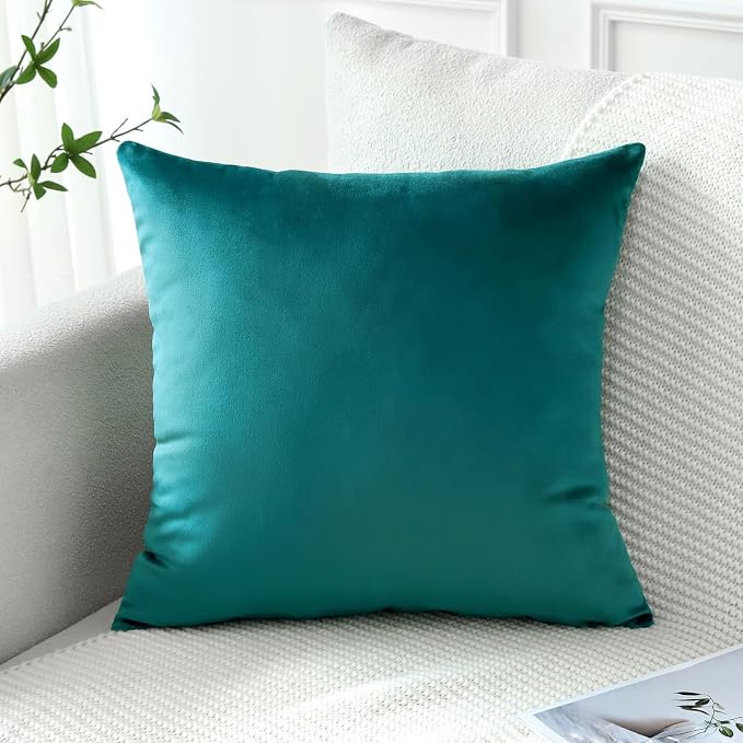 Artscope Luxury Velvet Pillow Covers Decorative Square Pillowcases Soft Solid Cushion Cases for Couch Sofa Bedroom Home Decor 16x16 Inch Teal