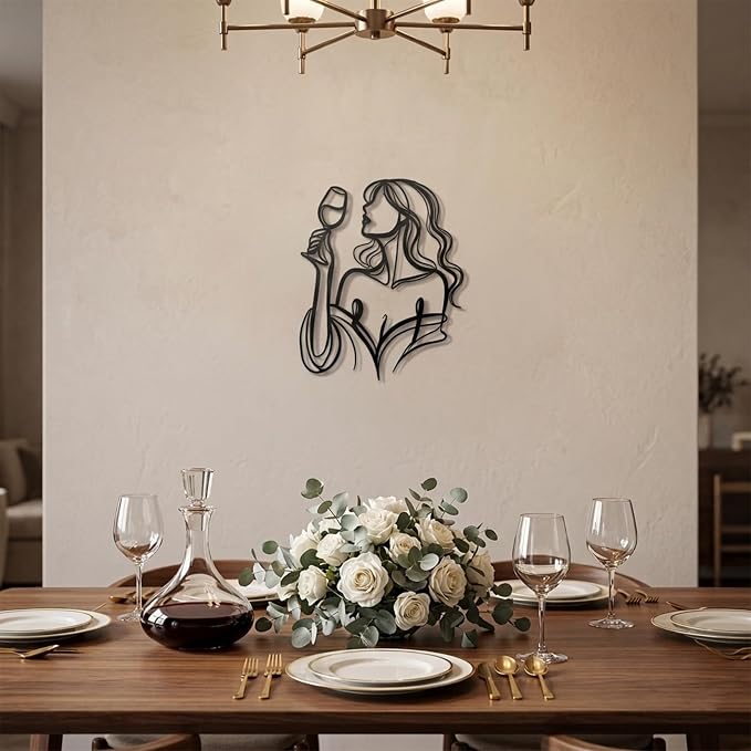 LIYAOLI Black Metal Wall Art Decor, 3D Woman Drinking Wine Sculpture for Bar, Kitchen