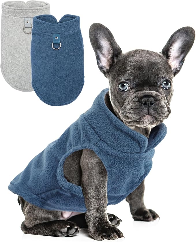 2 Pack Dog Sweater with Leash Ring Winter Warm Pet Sweater Thick Clothes Coat Fleece Dog Sweaters for Small Dogs Girl Boy for Chihuahua, French Bulldog, Dachshund,Medium(7-10lbs)