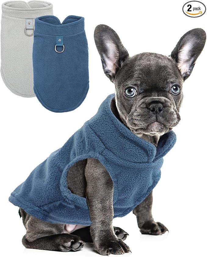 2 Pack Dog Sweater with Leash Ring Winter Warm Pet Sweater Thick Clothes Coat Fleece Dog Sweaters for Small Dogs Girl Boy for Chihuahua, French Bulldog, Dachshund,Small(4-6lbs)