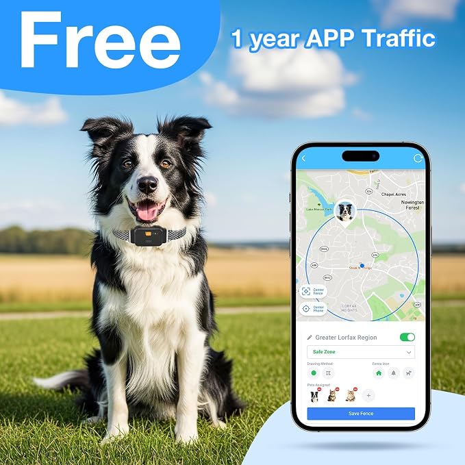 AOZOOM Electric Dog Fence,GPS Wireless Virtual Fence Dog Collar,Black | Smart GPS Dog Collar,GPS Pet Tracker with App-Supported,Adjustable IPX7 Water-Resistant Electric Fence Collar for Outdoor