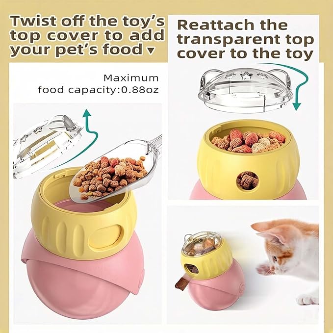 Cat Puzzle Feeder, Interactive Cat Dog Toys,Treat Dispenser(Yellow+Pink)