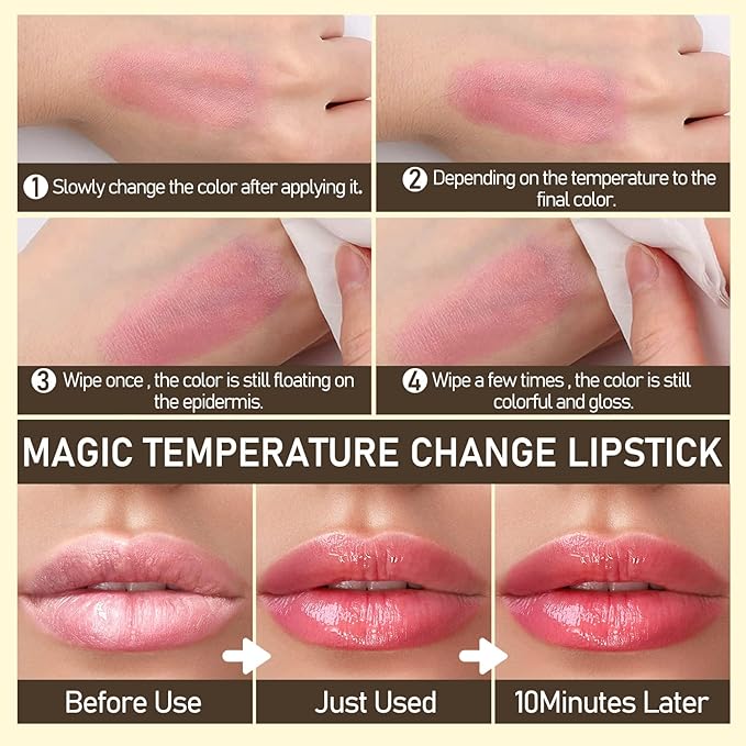 Tinted Lip Balm Flower Lipstick Tinted Lip Gloss Long Lasting PH Lipstick, Color Changing Lipstick Natural Chapstick, Glitter Pink Shade Lipstick, Purple Flower