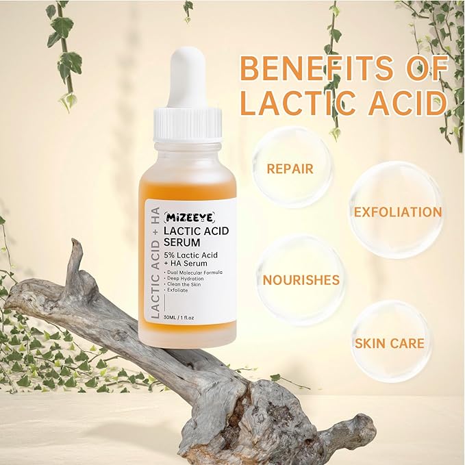 Lactic Acid Serum For Women, 30ML Moisturizing Lactic Acid 5% + Hyaluronic Acid Face Serum For Exfoliating, Dry Skin.