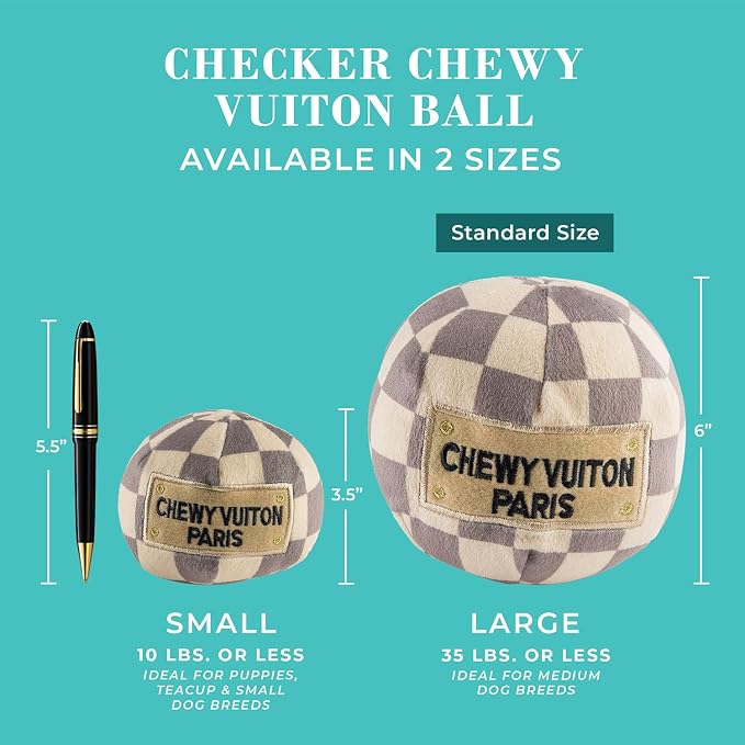 Haute Diggity Dog Chewy Vuiton Ball Plush Dog Toy, Designer Parody Toy