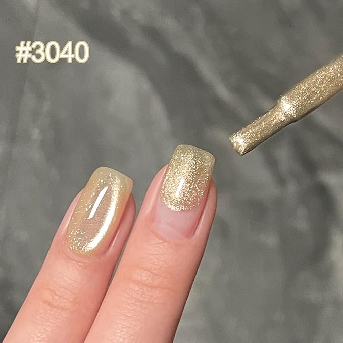 GAOY Jelly Golden Cat Eye Gel Nail Polish, 16ml Glitter Holographic Nail Polish with Magnet, Reflective Translucent UV Gel, 3040 Lemon Mist