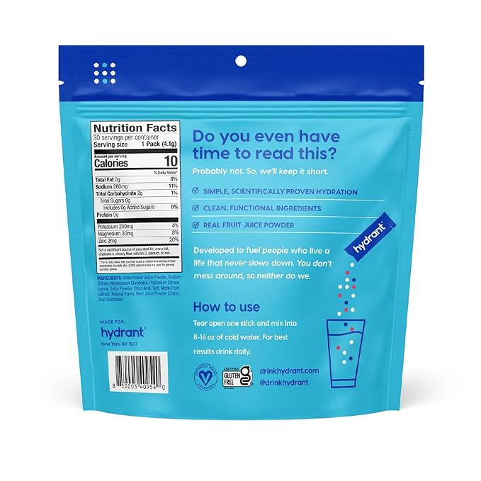 Hydrant - Hydration Powder, Watermelonade Flavor, 30 Individual Sugar-Free Instant Electrolyte Rehydration Packets - Zero Sugar Drink Mix for Daily Use, Travel & Workouts