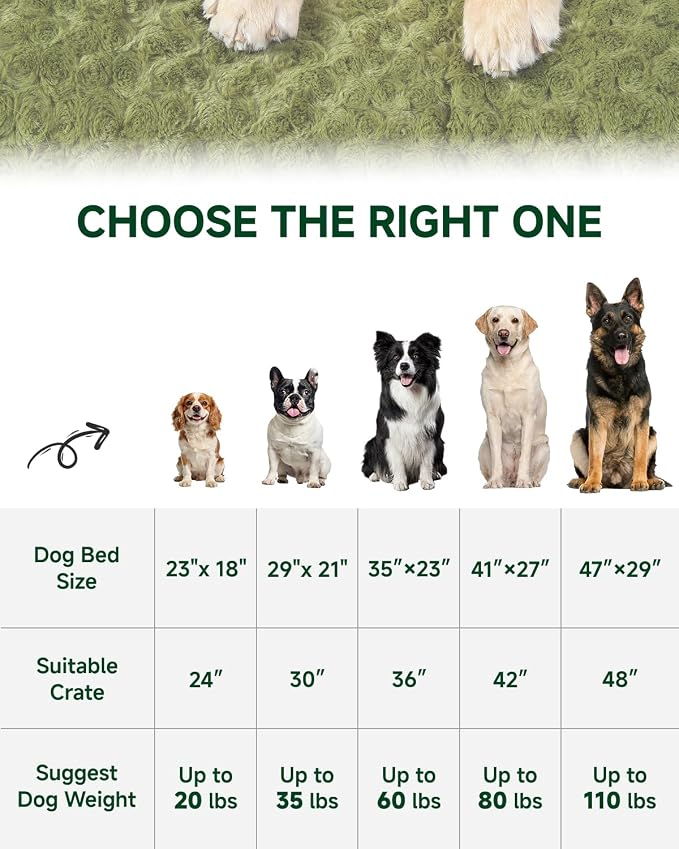 KSIIA Washable Dog Bed Medium Size Dog Crate Bed Pet Mat 35"x23" Green | Deluxe Plush Comfy Kennel Pad, Anti-Slip Bottom,Deep Sleeping Mat for Medium Dogs,Machine Washable for Easy Cleaning