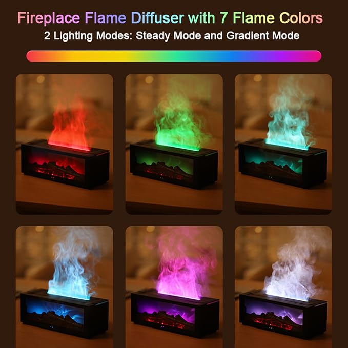 Essential Oil Diffuser, Fireplace Flame Air Diffuser Humidifier,7 Colors Aromatherapy Aroma Diffuser, Ultrasonic Aroma Humidifier with Timer for Bedroom Home Office Yoga