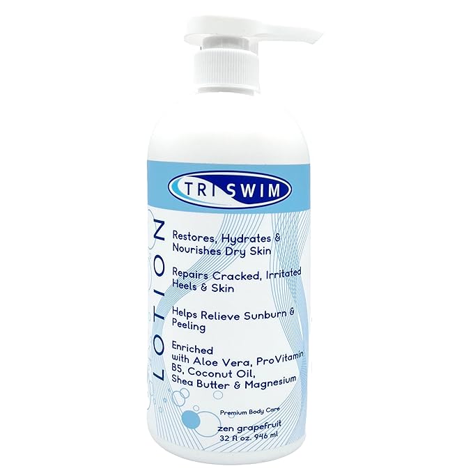 TRISWIM Swim Lotion 32oz | Neutralizes Chlorine, Bromine & Saltwater Odors | Deep Moisturizing Formula for Post-Swim Care | Aloe Vera, Shea Butter & Coconut Oil | Zen Grapefruit Scent