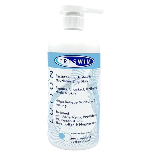 TRISWIM Swim Lotion 32oz | Neutralizes Chlorine, Bromine & Saltwater Odors | Deep Moisturizing Formula for Post-Swim Care | Aloe Vera, Shea Butter & Coconut Oil | Zen Grapefruit Scent