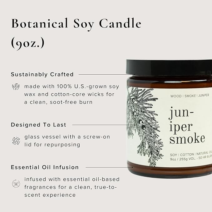 Broken Top Juniper Smoke Pure Soy Candle | 9 oz. | Wood, Smoke & Juniper 50-Hour Burn Time. Natural Cotton Wick, Vegan, No Parabens, No Phthalates