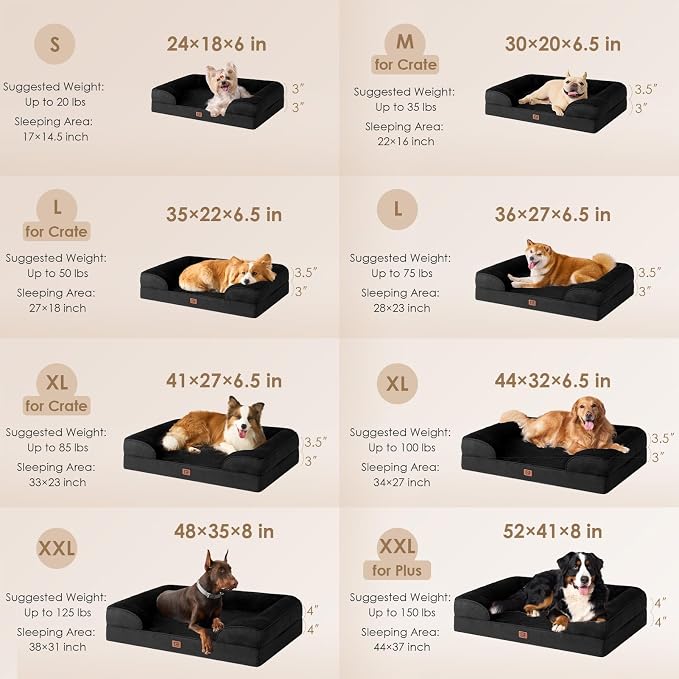 EHEYCIGA Orthopedic XXL Dog Bed, Waterproof Washable XL Big Pet Bed 48" | Non-Slip Bottom and Egg-Crate Memory Foam Extra Large Pet Couch Bed with Washable Removable Cover, Black