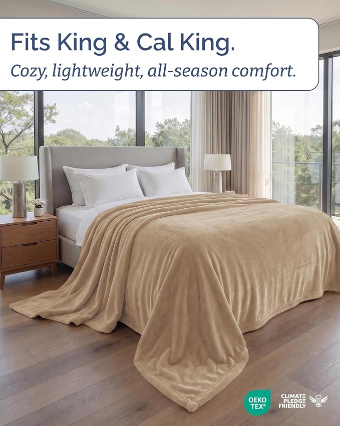 Ultra Soft Fleece Blanket Giant Blanket Size - Flannel Fleece Luxury Blanket - Lightweight for Couch Bed Chair - Thick, Warm and Breathable - All Season Cozy, Oxford Tan