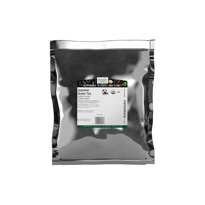 Frontier Co-op Organic Fairtrade Jasmine Green Tea, All Natural Loose Leaf Tea Leaves, Kosher | 16 Ounce (Pack of 1)