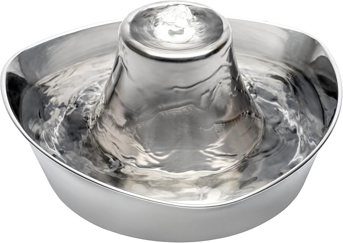 PetSafe Seaside Stainless Cat & Dog Fountain, 60 oz, 2 Filters & Pump | 60 Oz Capacity, 360-Degree Flow, Triple-Filter with 2.5x More Activated Carbon, Scratch/Rust-Resistant Stainless Steel