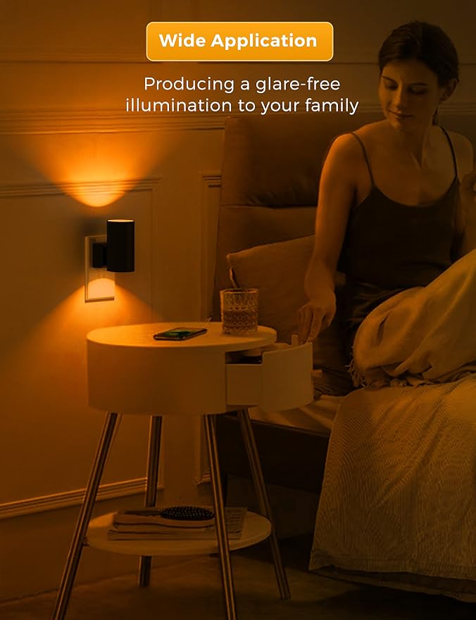 L LOHAS LED Night Light, Amber Nightlight, Dimmable Night Light | Light Sensor, Yellow Nightlight, 0-100LM, Sleep Light for Kids, Soft & Warm Light for Bedroom, Bathroom, 4 Pack