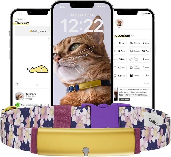 Health Tracker for Cats - Smart Cat Collar with Safety Breakaway Buckle for Indoor Cats, Wellness Alerts, Real-time Monitoring (Kimono (Sakura -Night-),XL)