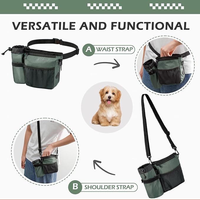 Dog Treat Training Pouch Built-in Poop Bag & Side Pocket Dispenser