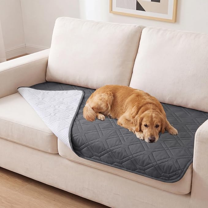 PrinceDeco Couch Cover for Dogs Waterproof Blanket Sofa Covers for 2 Cushion Washable Non-Slip Sofa Slipcover for Furniture, Crate, RV Seats,Car, Pet Puppy Essentials(30.5x62 Inch, Grey)