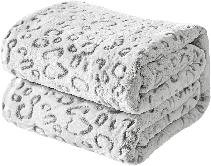 Flannel Fleece Throw Blanket, Lightweight Cozy Plush Microfiber Bedspreads for Adults,60"X80",Grey Leopard