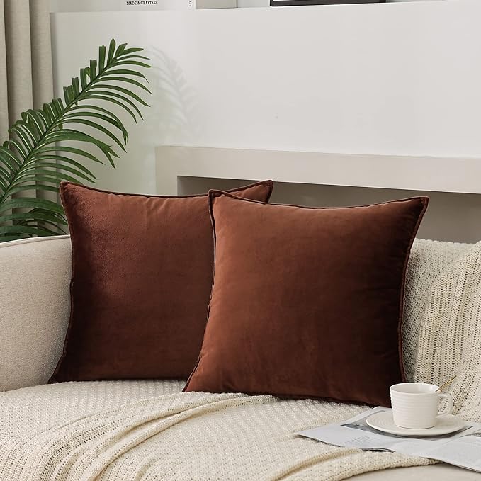 JIAHANNHA Velvet Brown Throw Pillow Covers 22”x22”Pack of 2 Soft Decorative | Square Cushion Covers for Couch Sofa Bed Livingroom Car Home Decor,55x55Cm