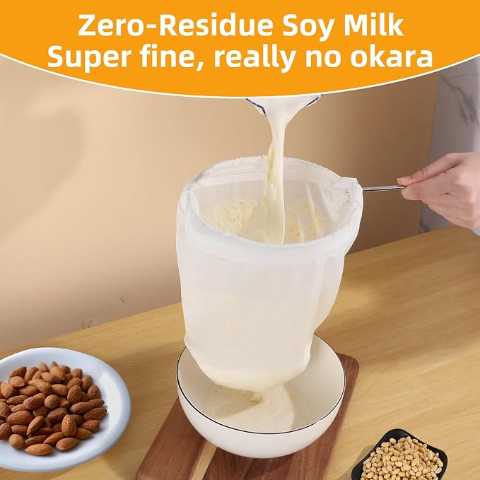 5 Pcs Premium Ultra Fine Mesh Strainer Bags with Stainless Steel Handle, Reusable Nut Milk Bags, Cheese Cloths for Straining Juice, NutMilk, Coffee, Thai Tea, Yogurt and Soup (Small)