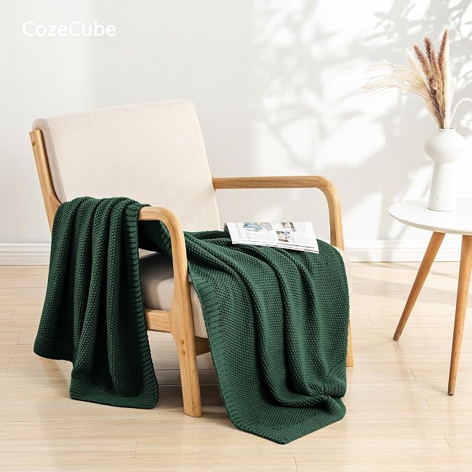 CozeCube Christmas Green Seed Stitch Throw Blanket 60"x80", Farmhouse Decor | Blanket for Couch, Soft Cozy Cable Knit Throw for Bed Sofa Living Room, Lightweight Warm Decorative Christmas Blanket