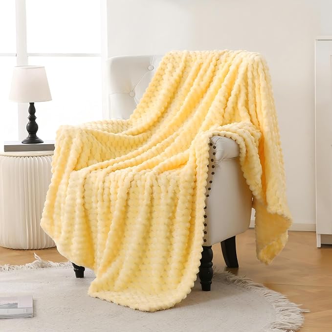 Bnuitland Light Yellow Flannel Throw Twin Size Blanket (60X80 inches), 300 GSM Fleece Cozy Warm Soft Home Decor Lightweight Bed Blanket for Adults, Suitable for All Seasons.